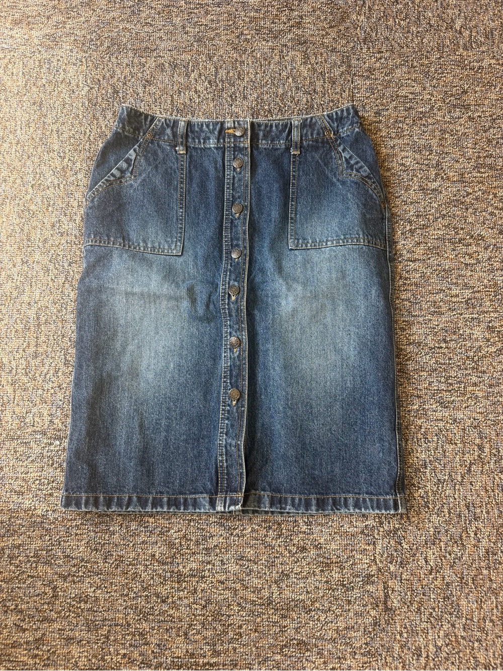 Vintage Button-Front Denim Midi Skirt in Blue Denim Size 8